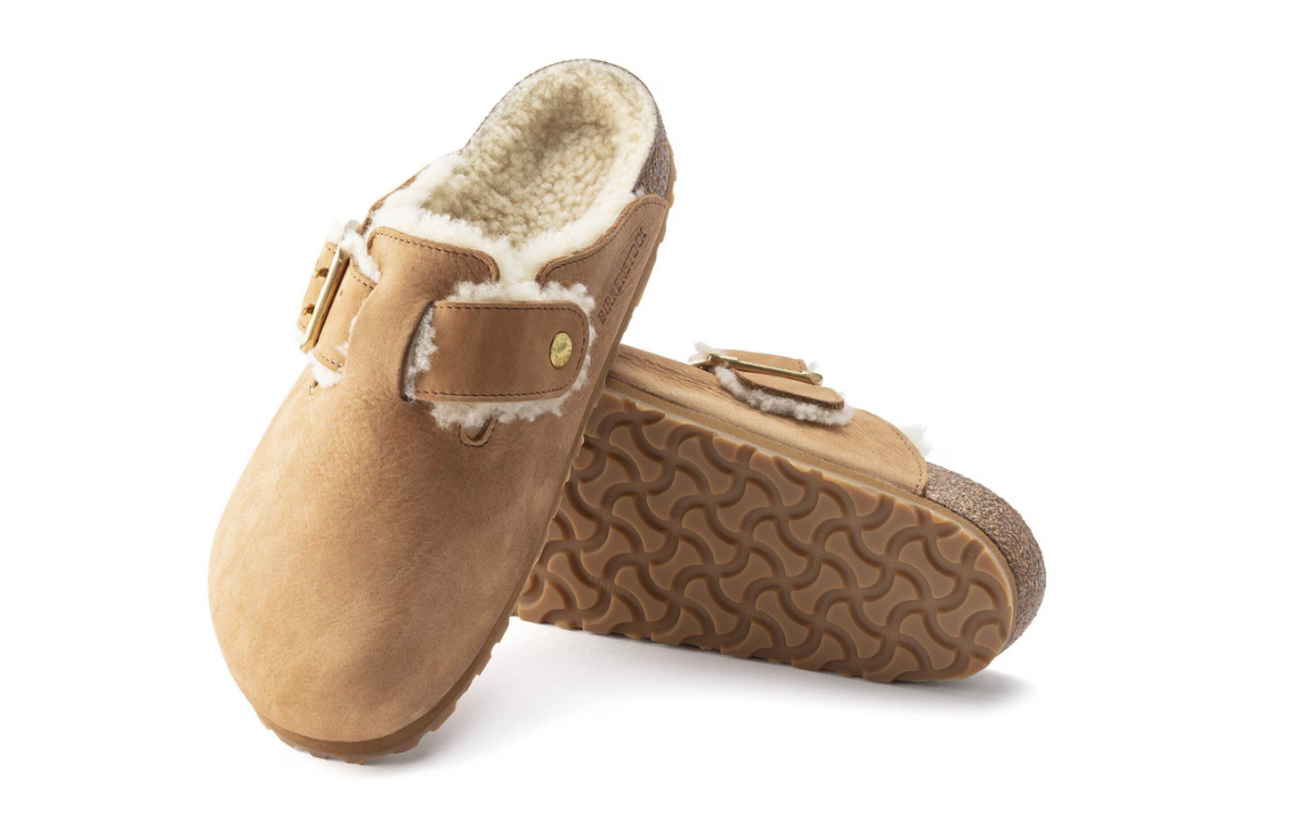 Birkenstock Boston Bold Shearling Natural Leather Clog Cognac
