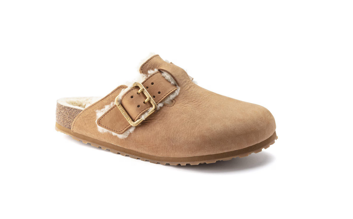Birkenstock Boston Bold Shearling Natural Leather Clog Cognac