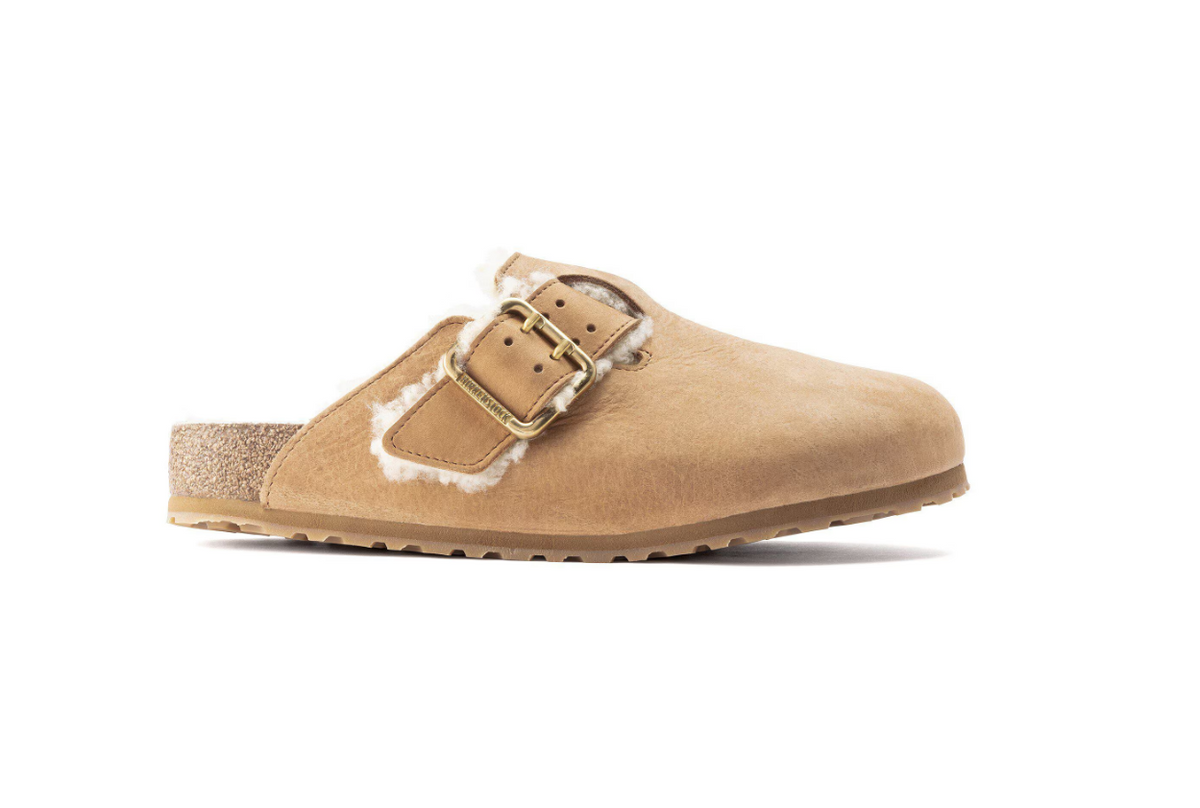 Birkenstock Boston Bold Shearling Natural Leather Clog Cognac