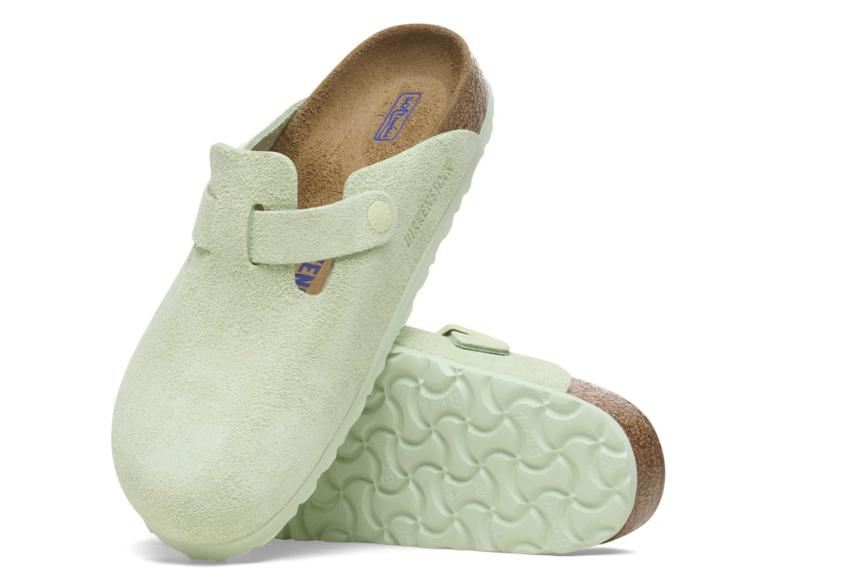Birkenstock Boston Soft Footbed Suede Leather Faded Lime
