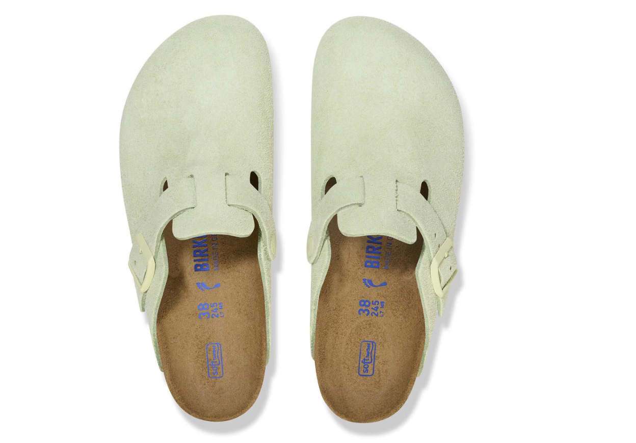 Birkenstock Boston Soft Footbed Suede Leather Faded Lime