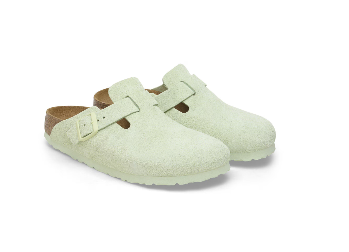 Birkenstock Boston Soft Footbed Suede Leather Faded Lime