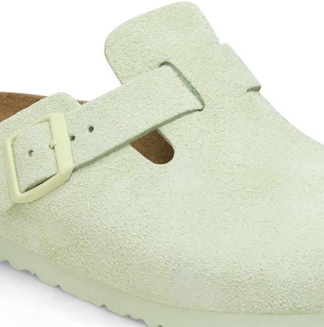 Birkenstock Boston Soft Footbed Suede Leather Faded Lime