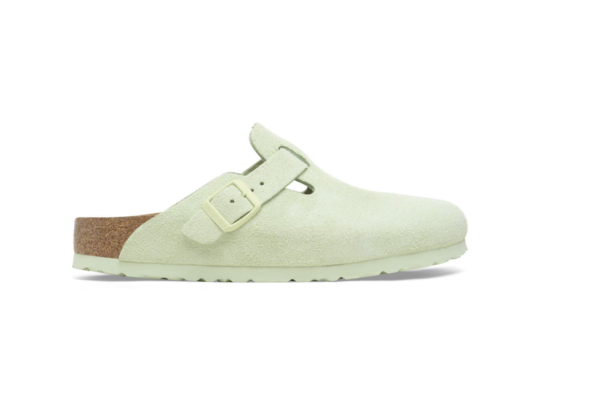 Birkenstock Boston Soft Footbed Suede Leather Faded Lime