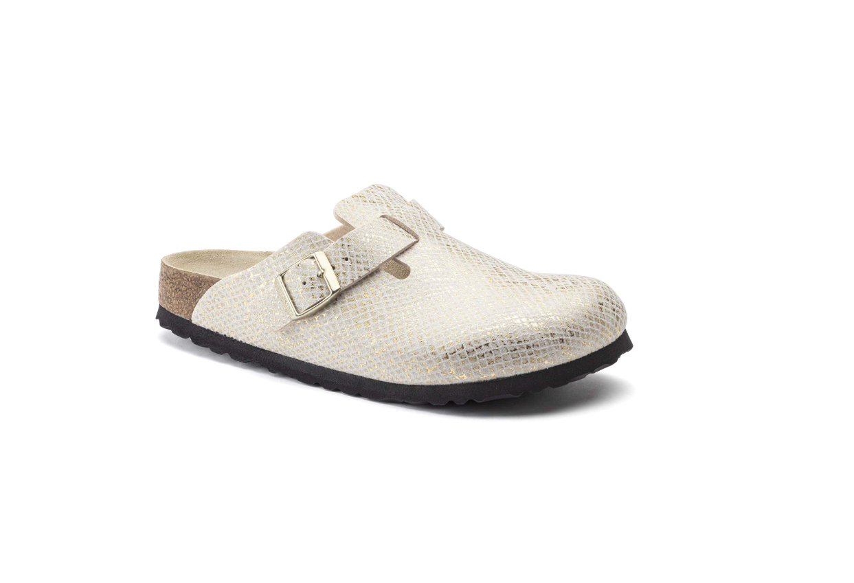Birkenstock Boston Microfibre Shiny Python Eggshell Clog