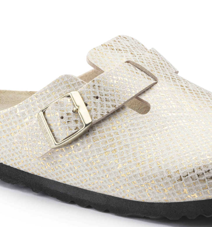Birkenstock Boston Microfibre Shiny Python Eggshell Clog