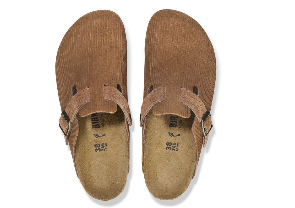 Birkenstock Boston Suede Leather Embossed Corduroy Dark Tea