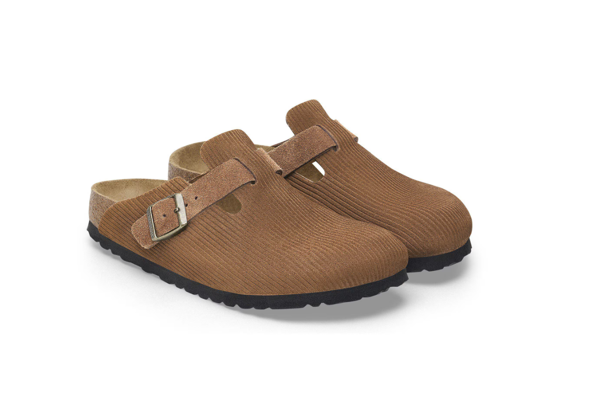 Birkenstock Boston Suede Leather Embossed Corduroy Dark Tea