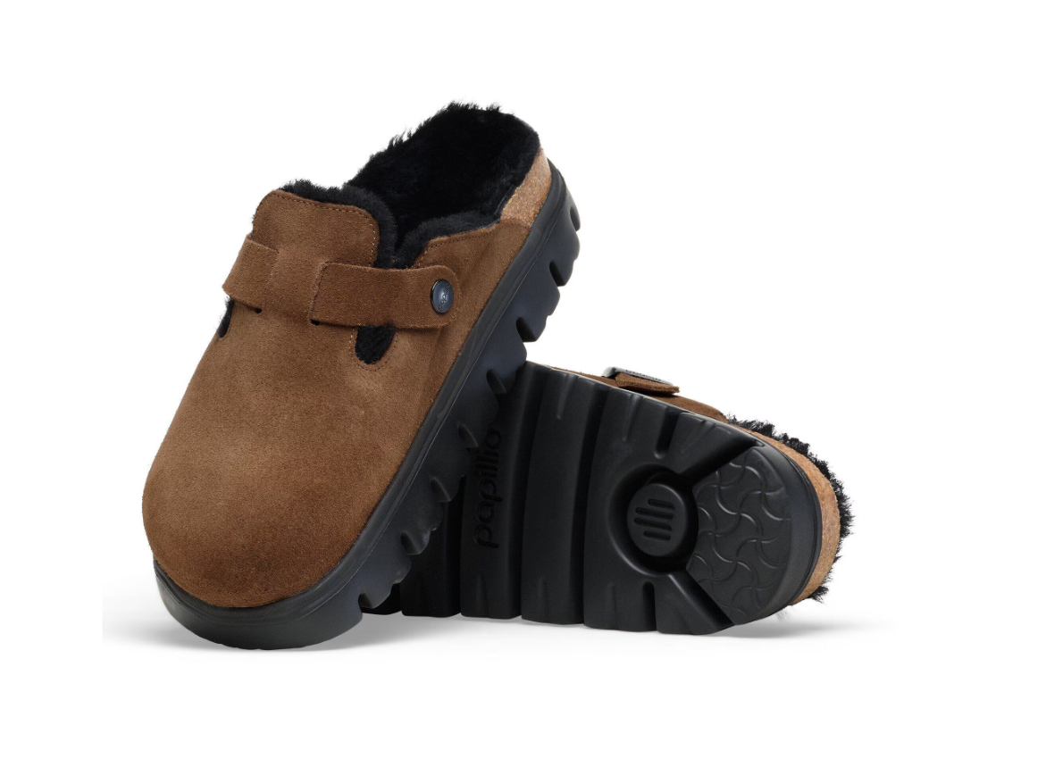 Birkenstock Papillio Boston Chunky Shearling Suede Leather Dark Tea
