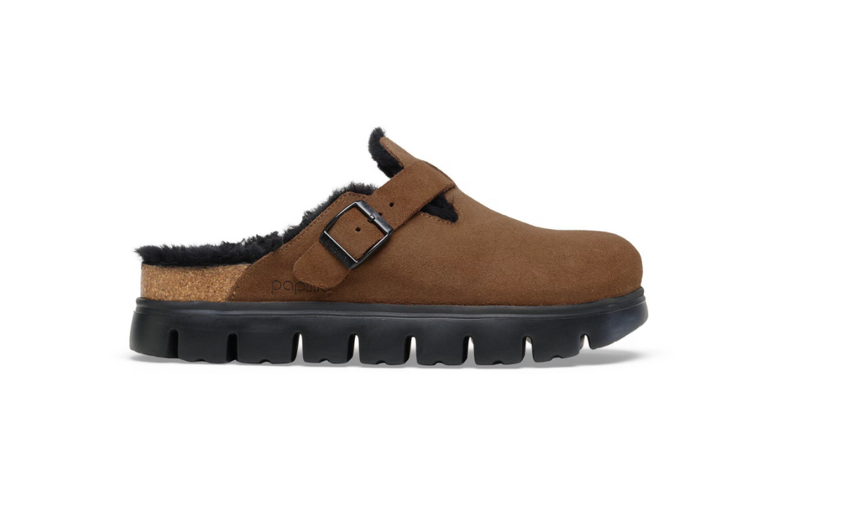 Birkenstock Papillio Boston Chunky Shearling Suede Leather - Tea, Narrow