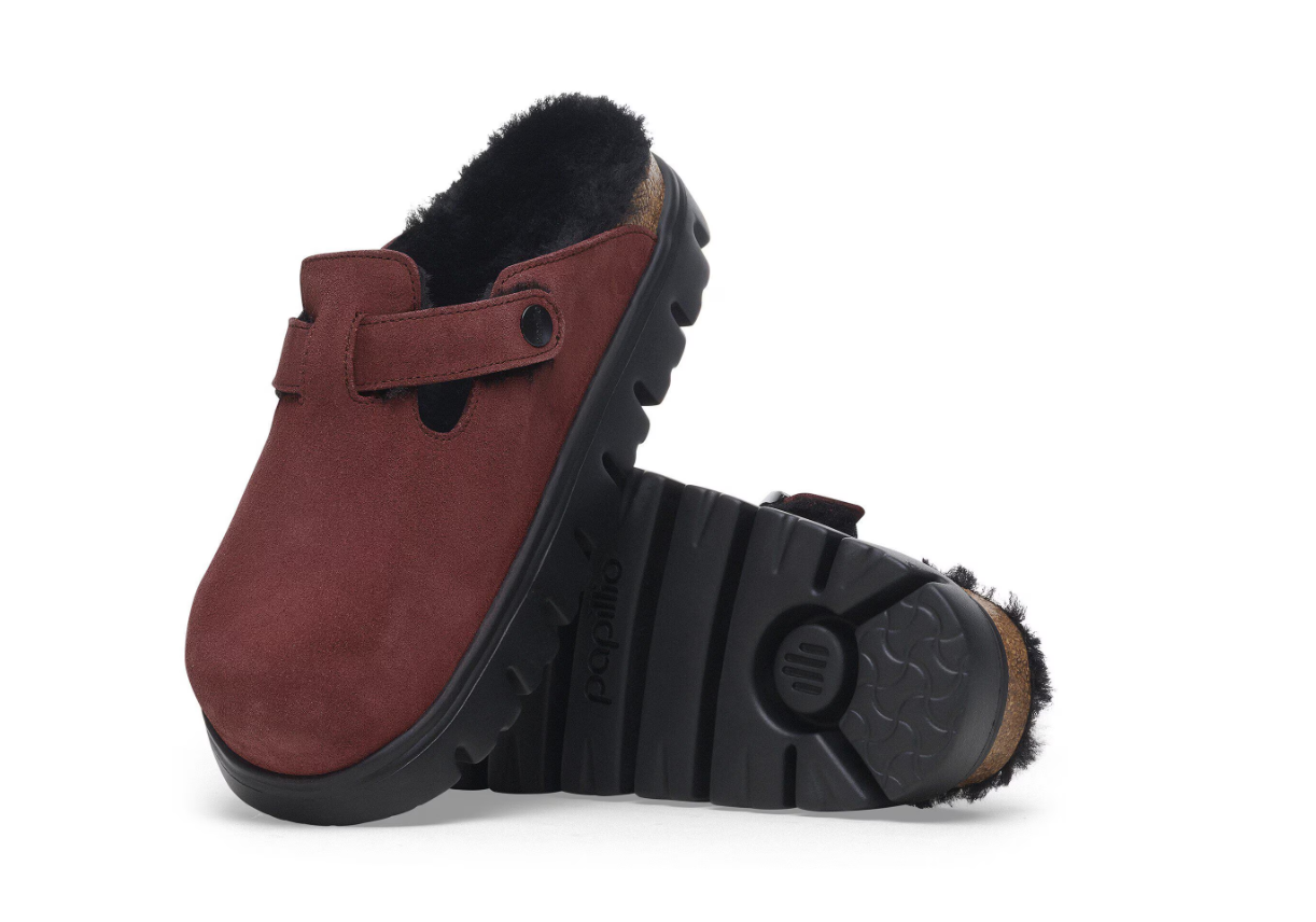 Birkenstock Boston Chunky Shearling Suede Leather Berry Crush