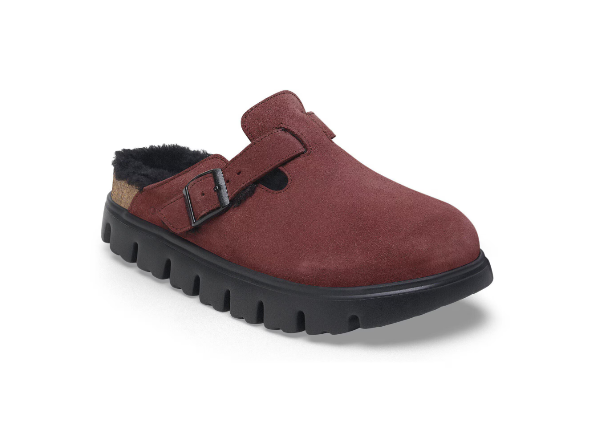 Birkenstock Boston Chunky Shearling Suede Leather Berry Crush