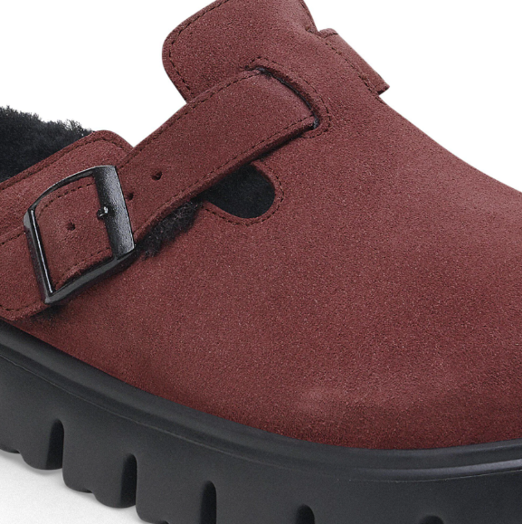 Birkenstock Boston Chunky Shearling Suede Leather Berry Crush