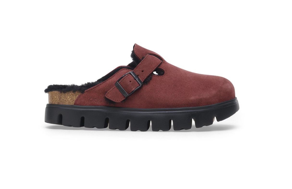 Birkenstock Boston Chunky Shearling Suede Leather Berry Crush