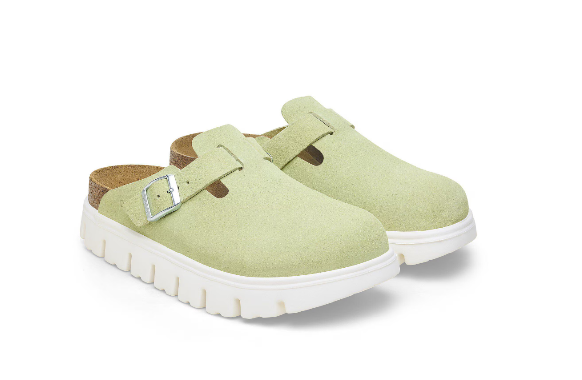 Birkenstock Papillio Boston Chunky Suede Leather Faded Lime