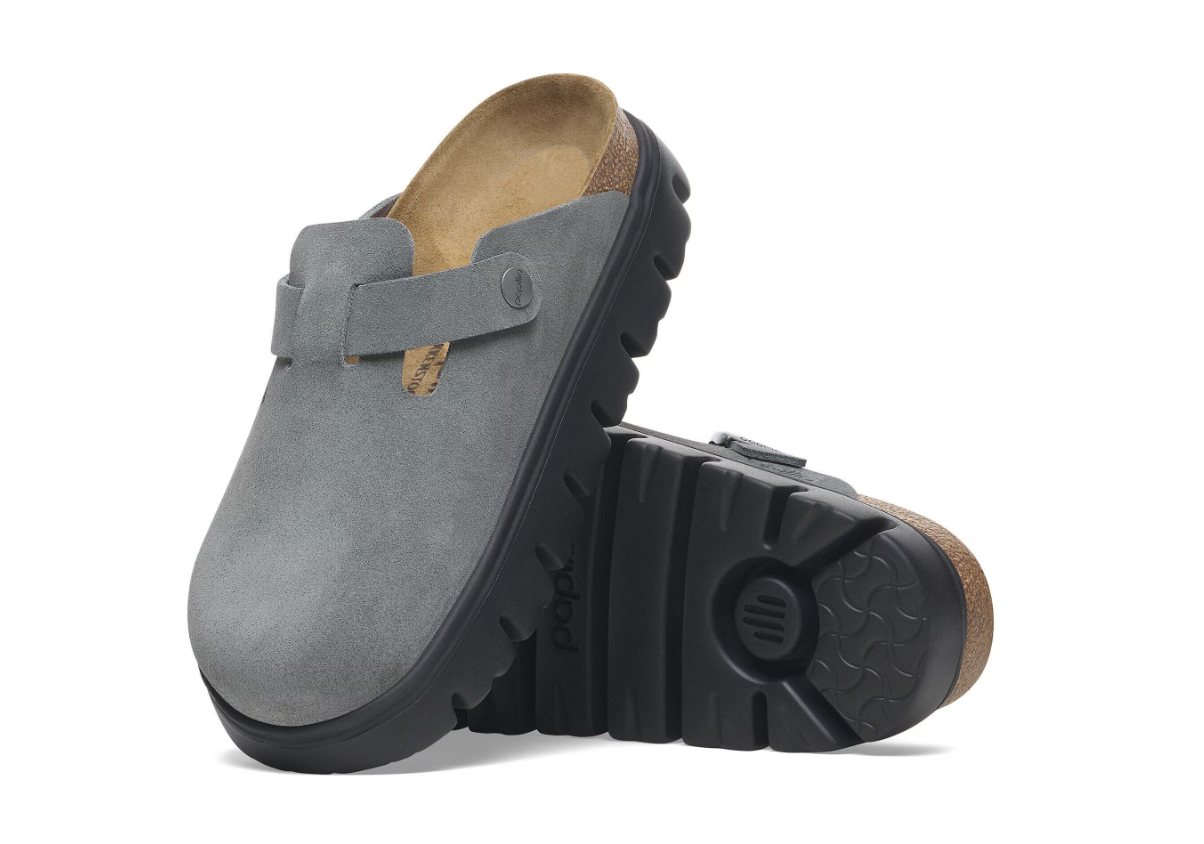 Birkenstock Papillio Boston Chunky Suede Leather Basalt Gray Black