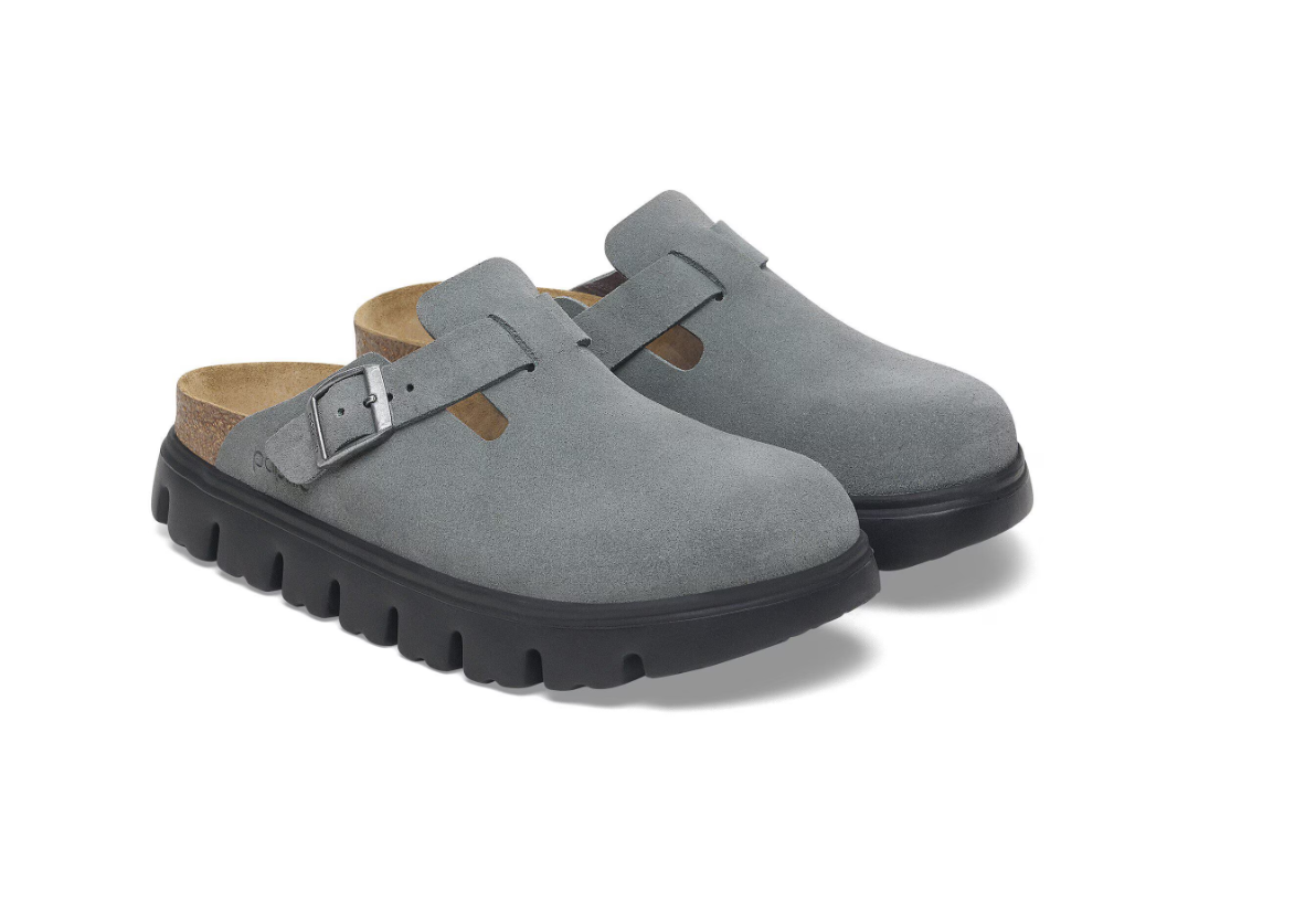 Birkenstock Papillio Boston Chunky Suede Leather Basalt Gray Black
