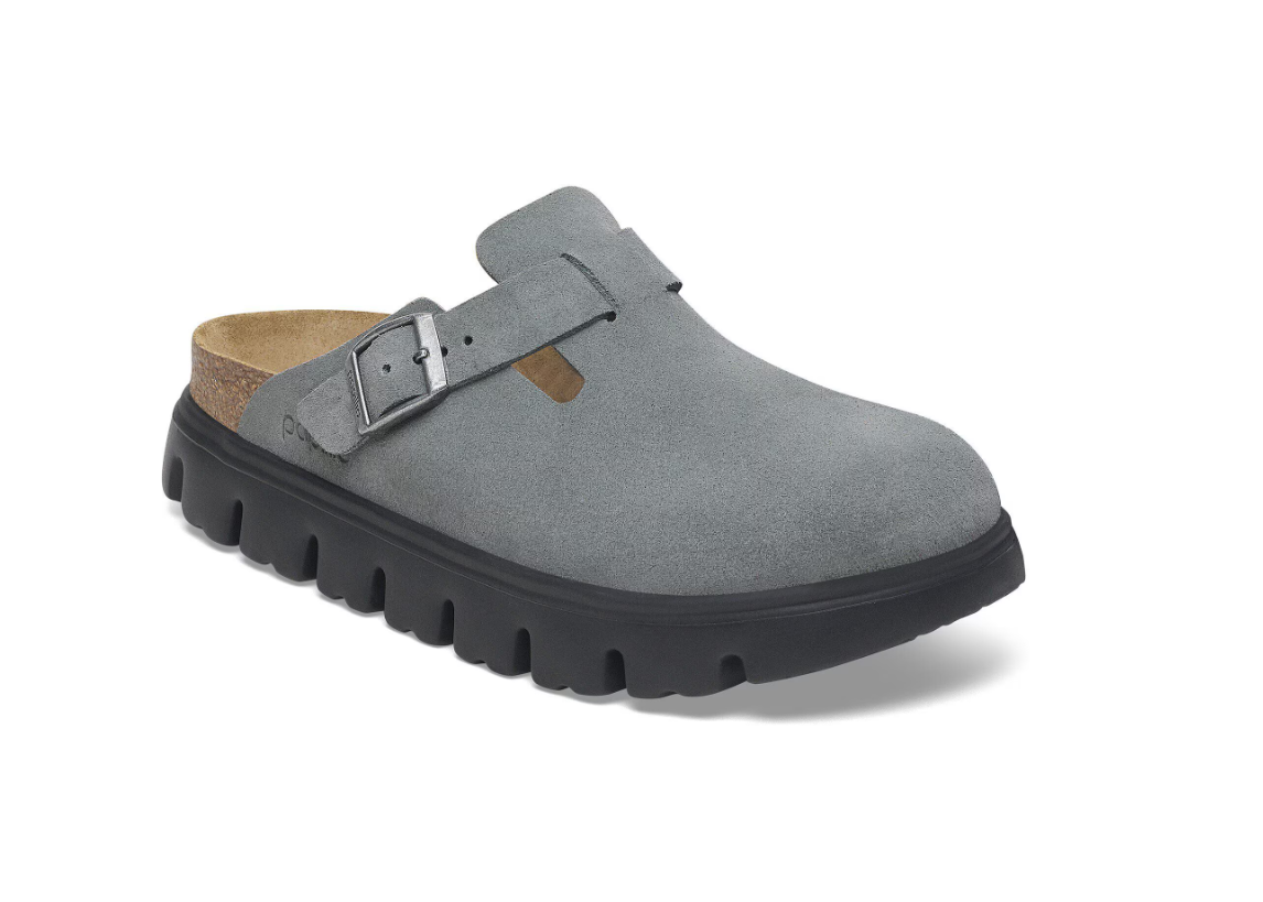 Birkenstock Papillio Boston Chunky Suede Leather Basalt Gray Black