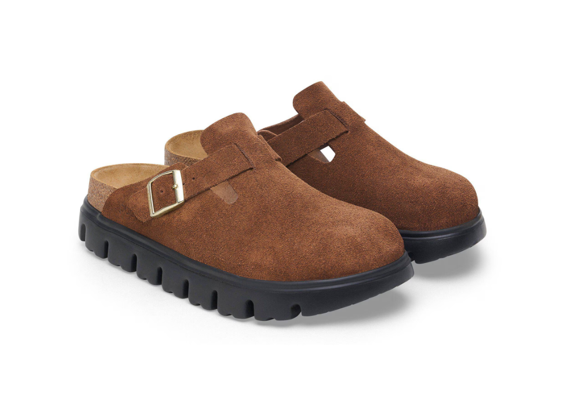 Birkenstock Papillio Boston Chunky Suede Leather Dark Tea Black
