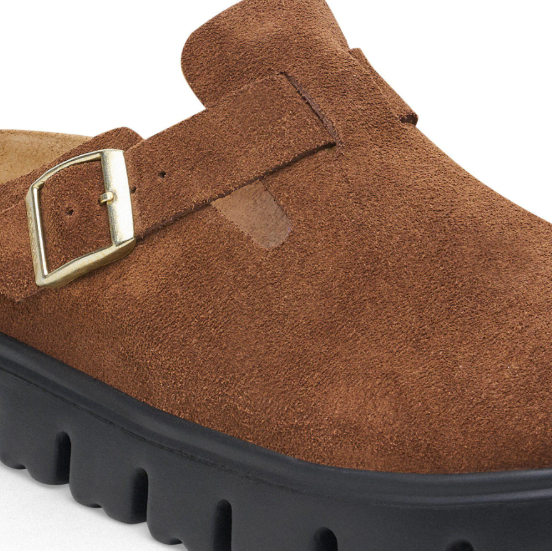 Birkenstock Papillio Boston Chunky Suede Leather Dark Tea Black