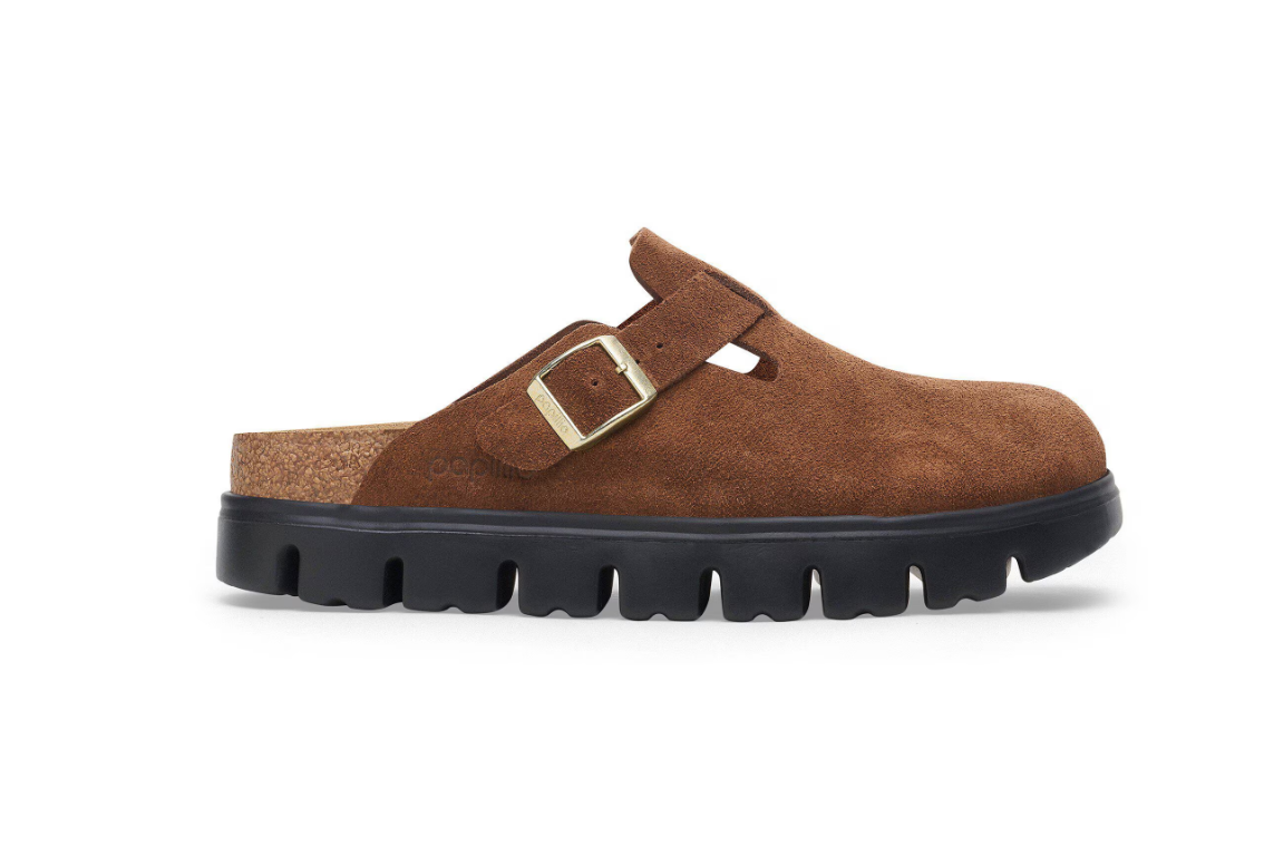 Birkenstock Papillio Boston Chunky Suede Leather Dark Tea Black