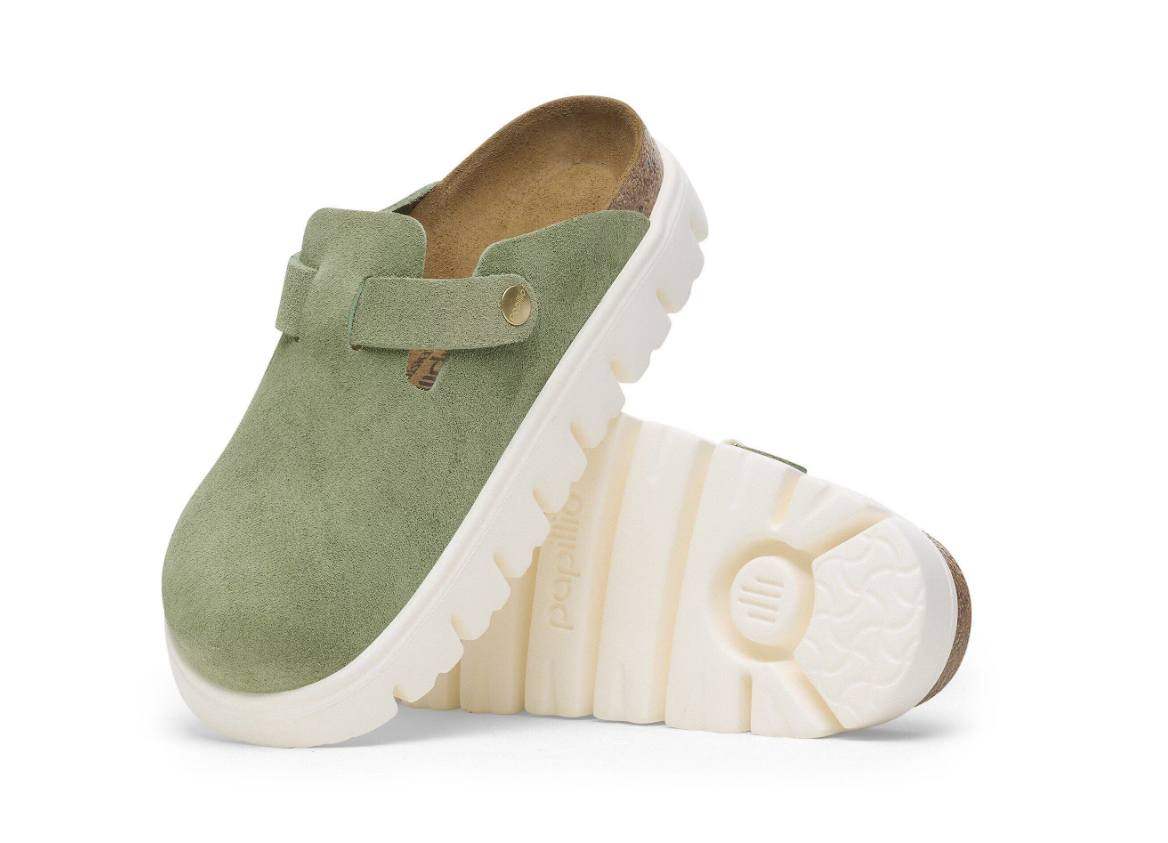 Birkenstock Boston Chunky Suede Leather Green Tea