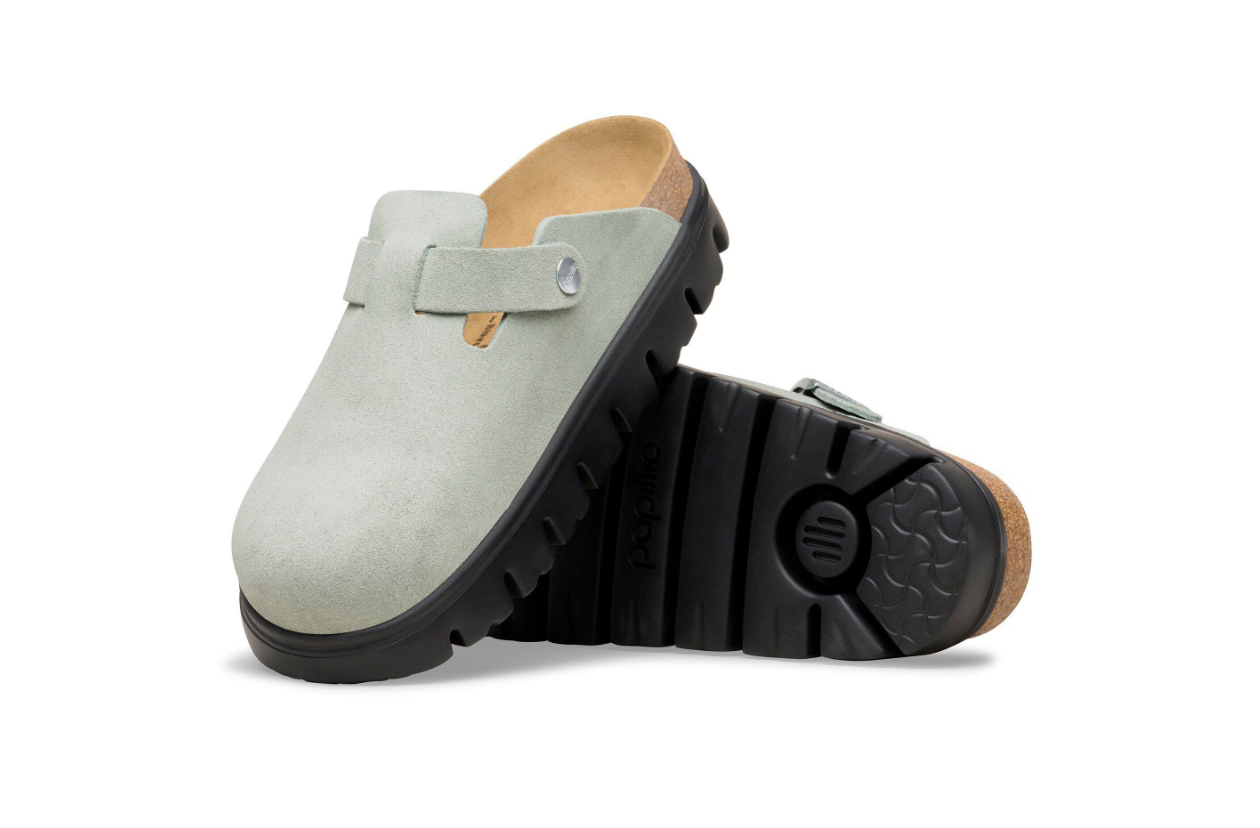 Birkenstock Papillio Boston Chunky Suede Leather Pure Sage Black
