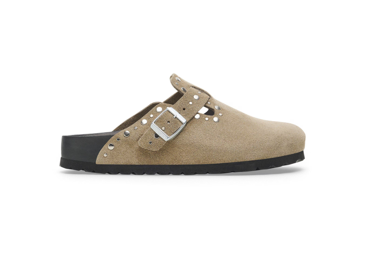 Birkenstock Boston Rivets Exquisite Suede Leather Taupe Clog