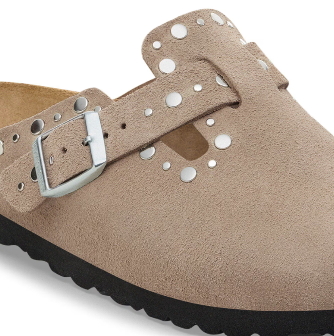 Birkenstock Boston Rivets Suede Leather Clog Taupe