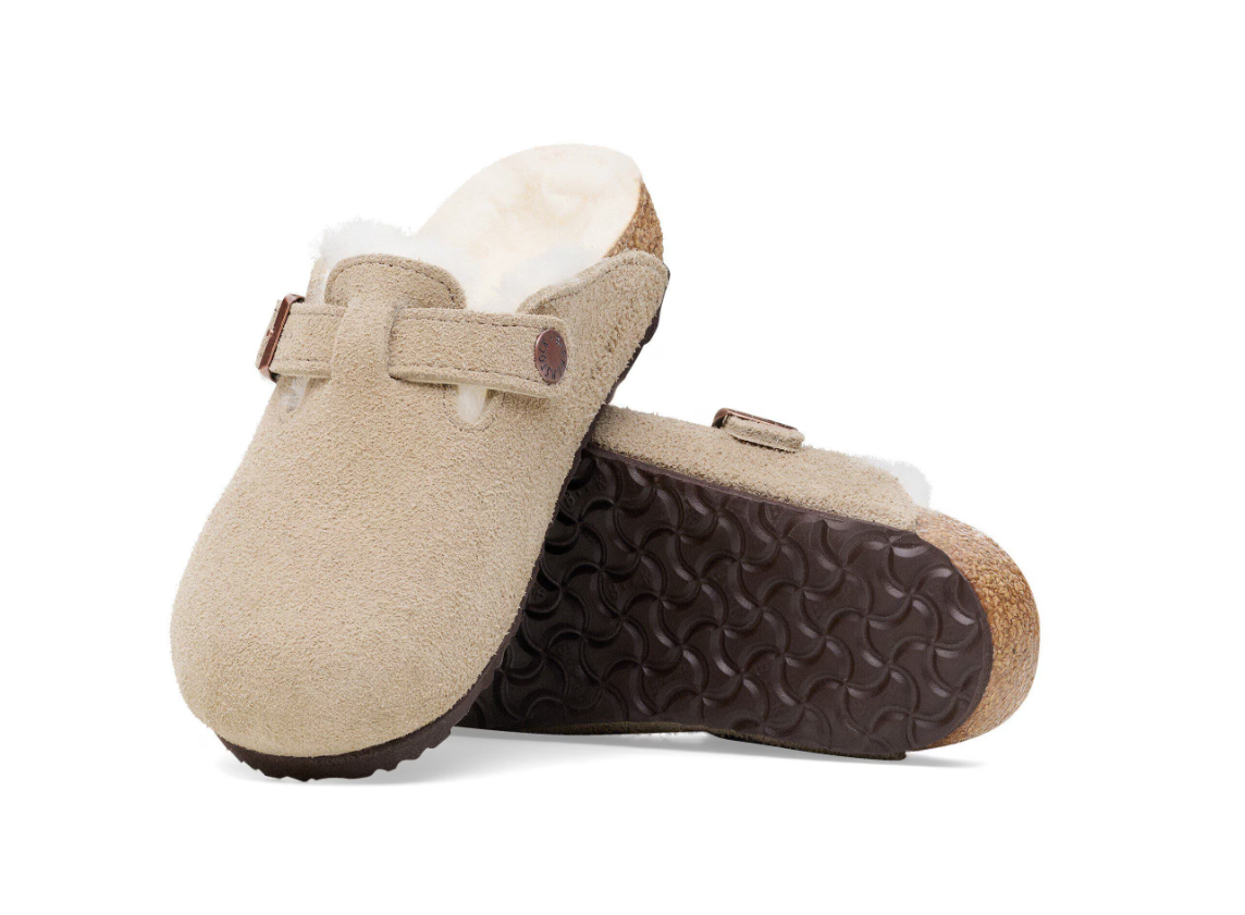 Birkenstock Boston Shearling Kids Taupe Suede Leather Clogs