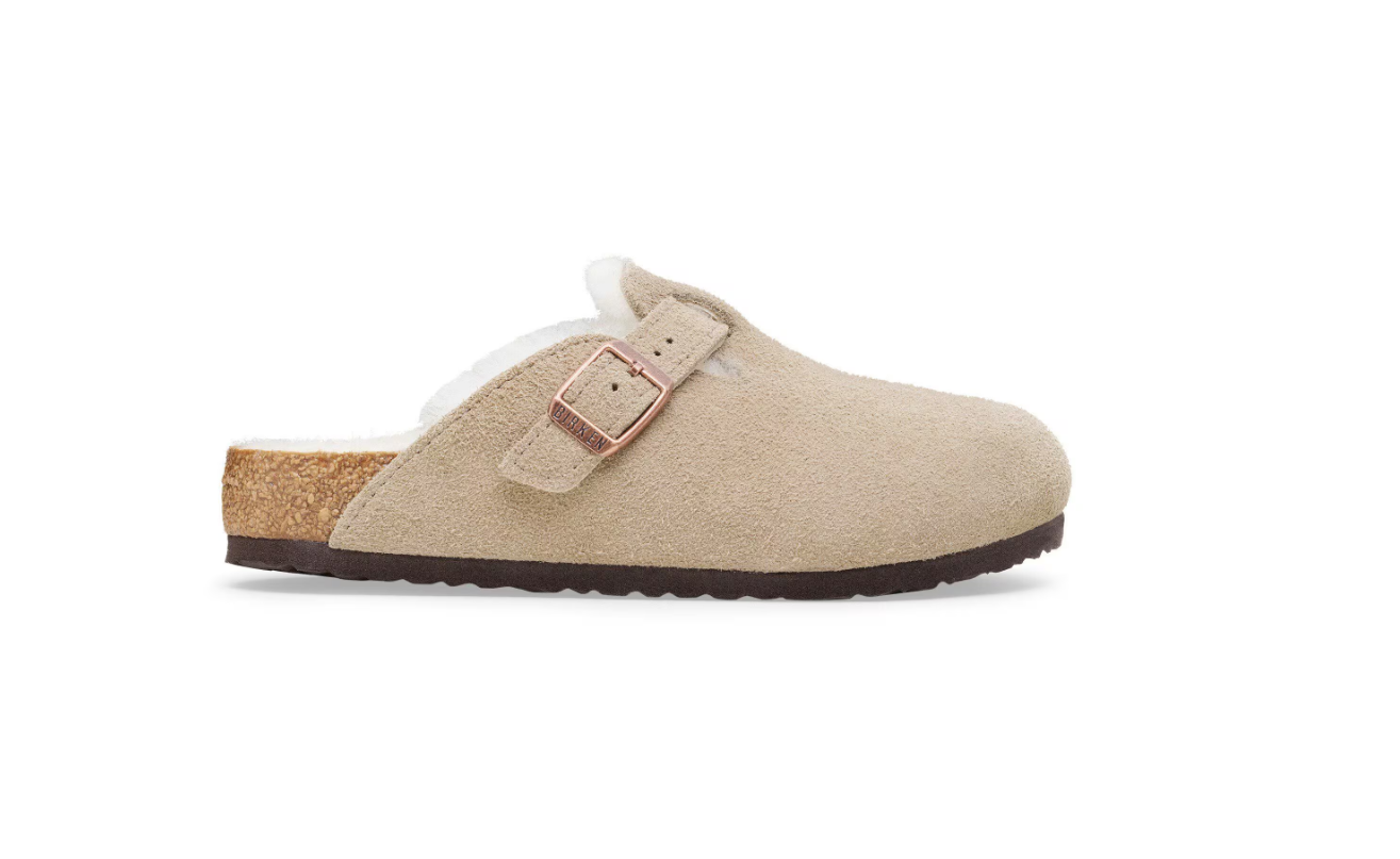 Birkenstock Boston Shearling Kids Taupe Suede Leather Clogs