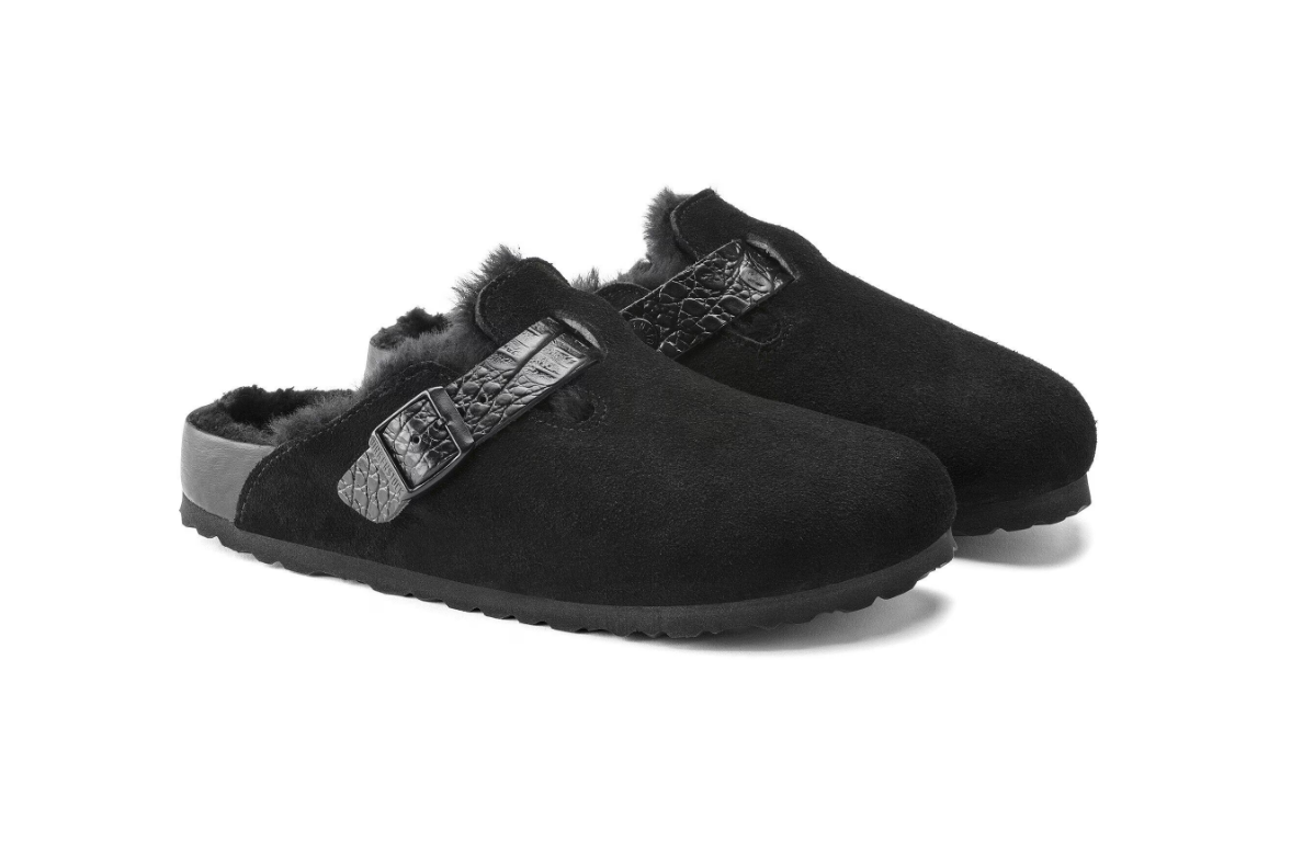 Birkenstock Boston Shearling Suede Leather Black