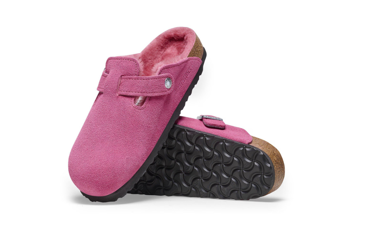 Birkenstock Boston Shearling Suede Leather Fuchsia Tulip