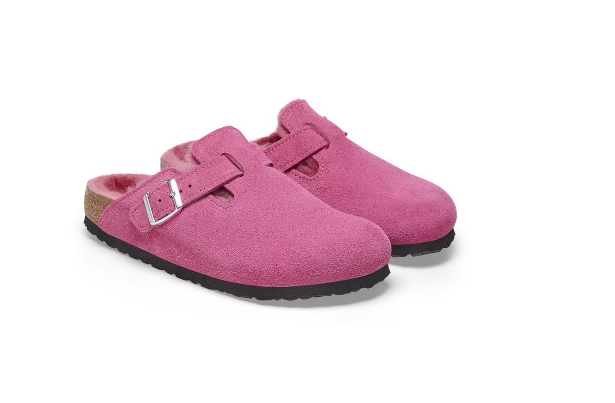 Birkenstock Boston Shearling Suede Leather Fuchsia Tulip