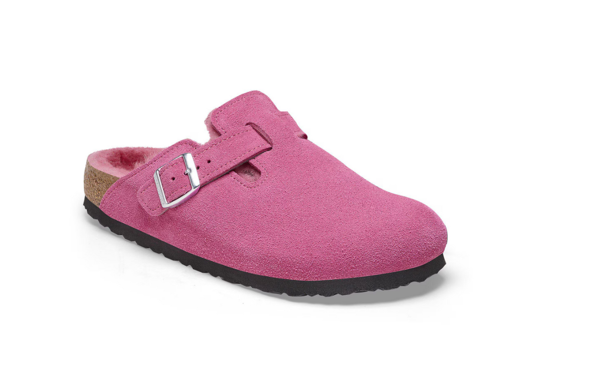 Birkenstock Boston Shearling Suede Leather Fuchsia Tulip