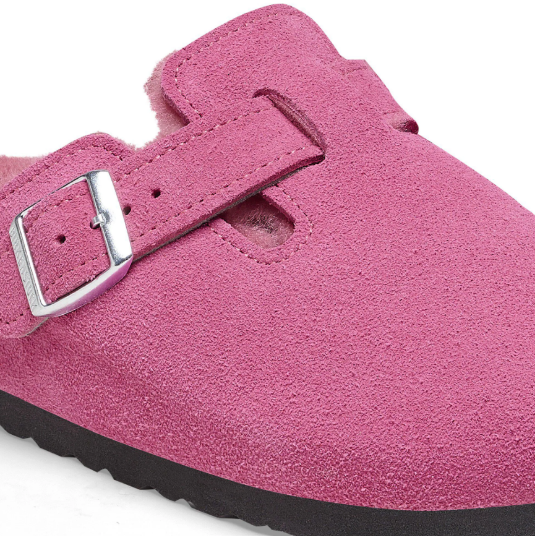 Birkenstock Boston Shearling Suede Leather Fuchsia Tulip