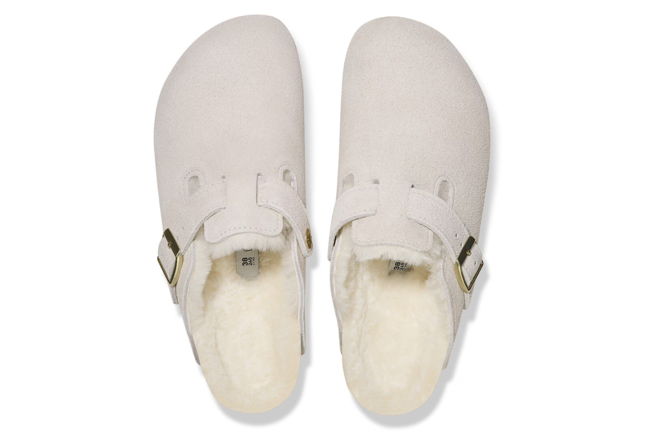 Birkenstock Boston Shearling Suede Leather Antique White