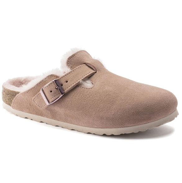 Birkenstock Boston Shearling Suede Leather Light Rose