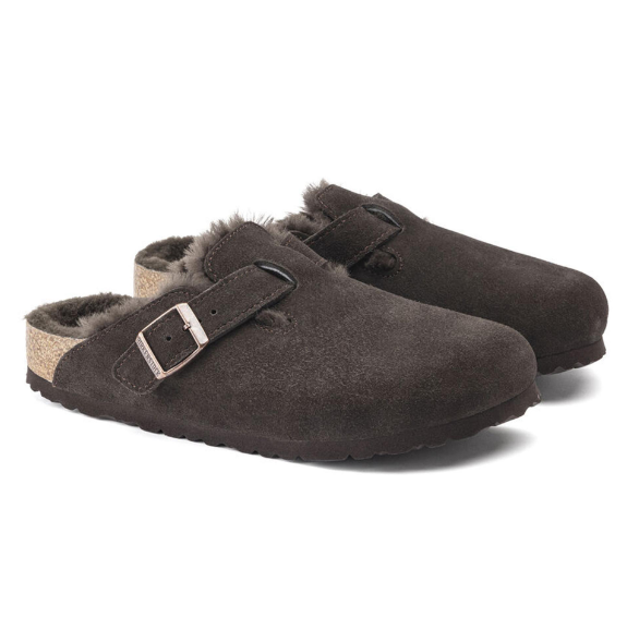 Birkenstock Boston Shearling Suede Leather Mocha Clogs