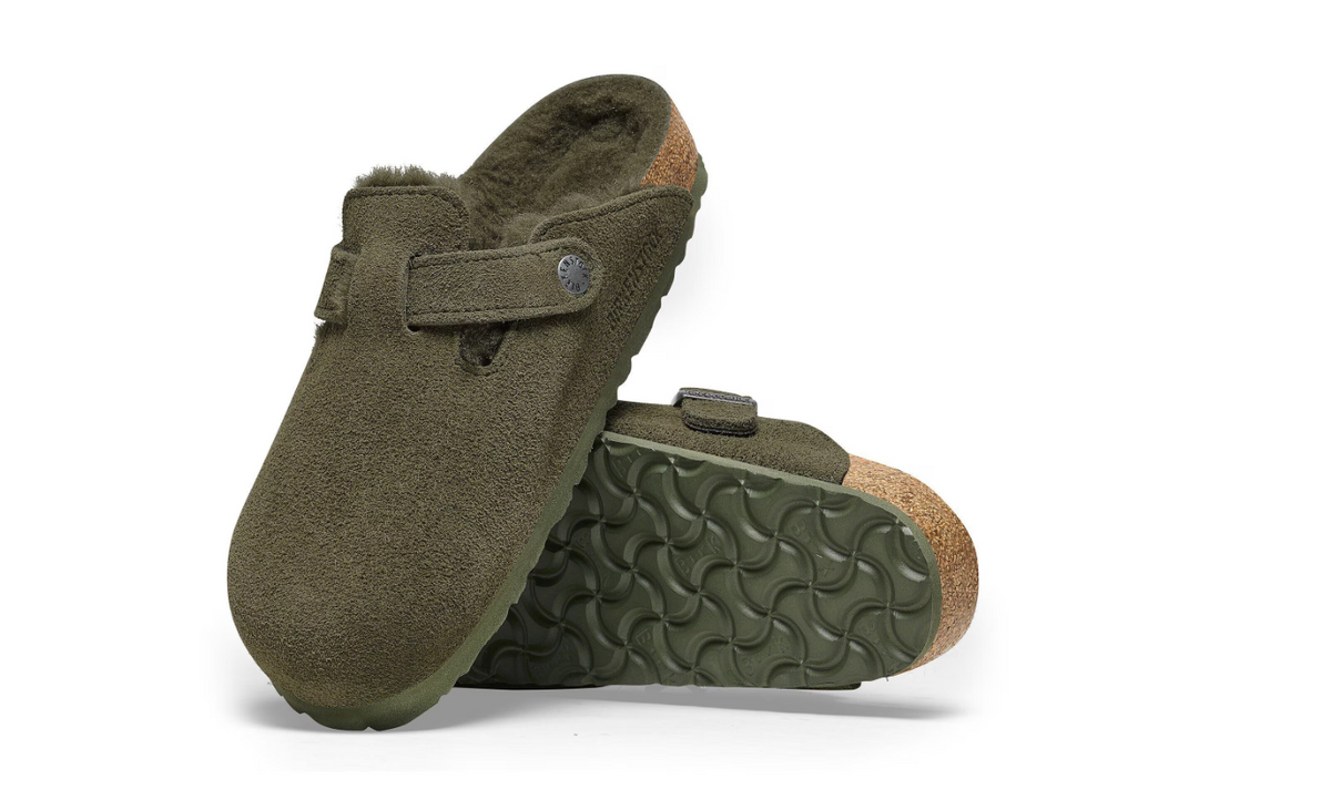 Birkenstock Boston Shearling Suede Leather Thyme Clogs - Thyme, Regular