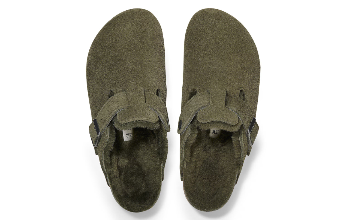 Birkenstock Boston Shearling Suede Leather Thyme Clogs - Thyme, Regular