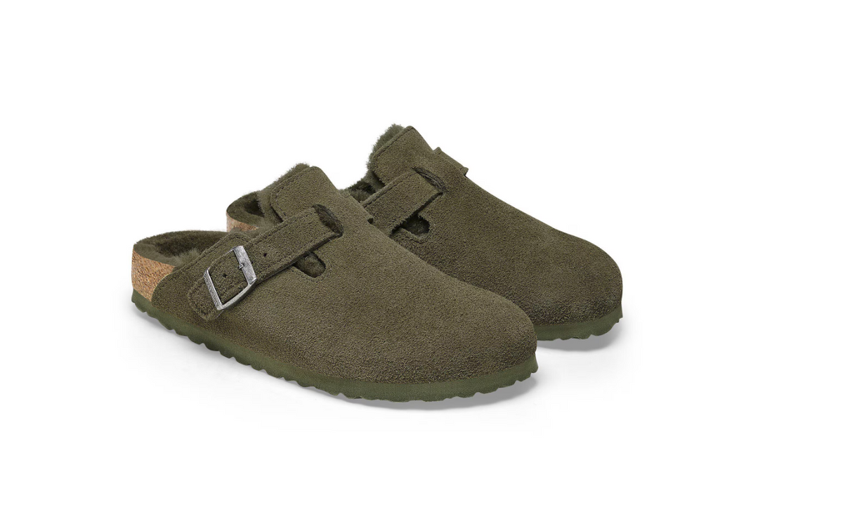 Birkenstock Boston Shearling Suede Leather Thyme Clogs - Thyme, Regular
