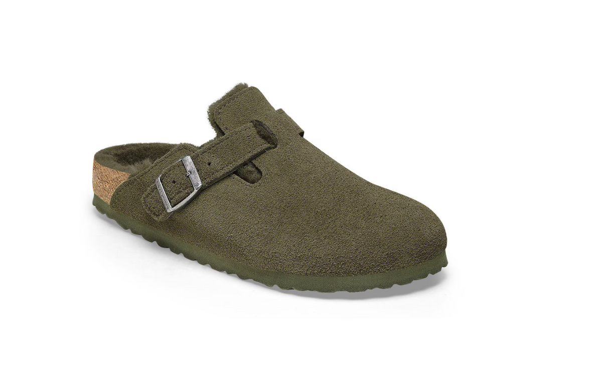 Birkenstock Boston Shearling Suede Leather Thyme Clogs - Thyme, Regular