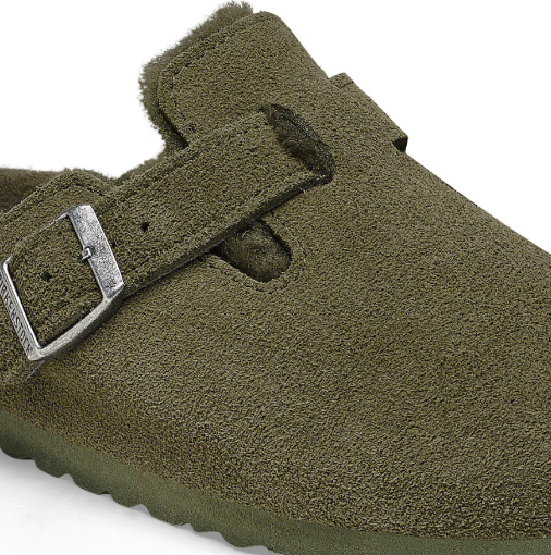 Birkenstock Boston Shearling Suede Leather Thyme Clogs - Thyme, Regular