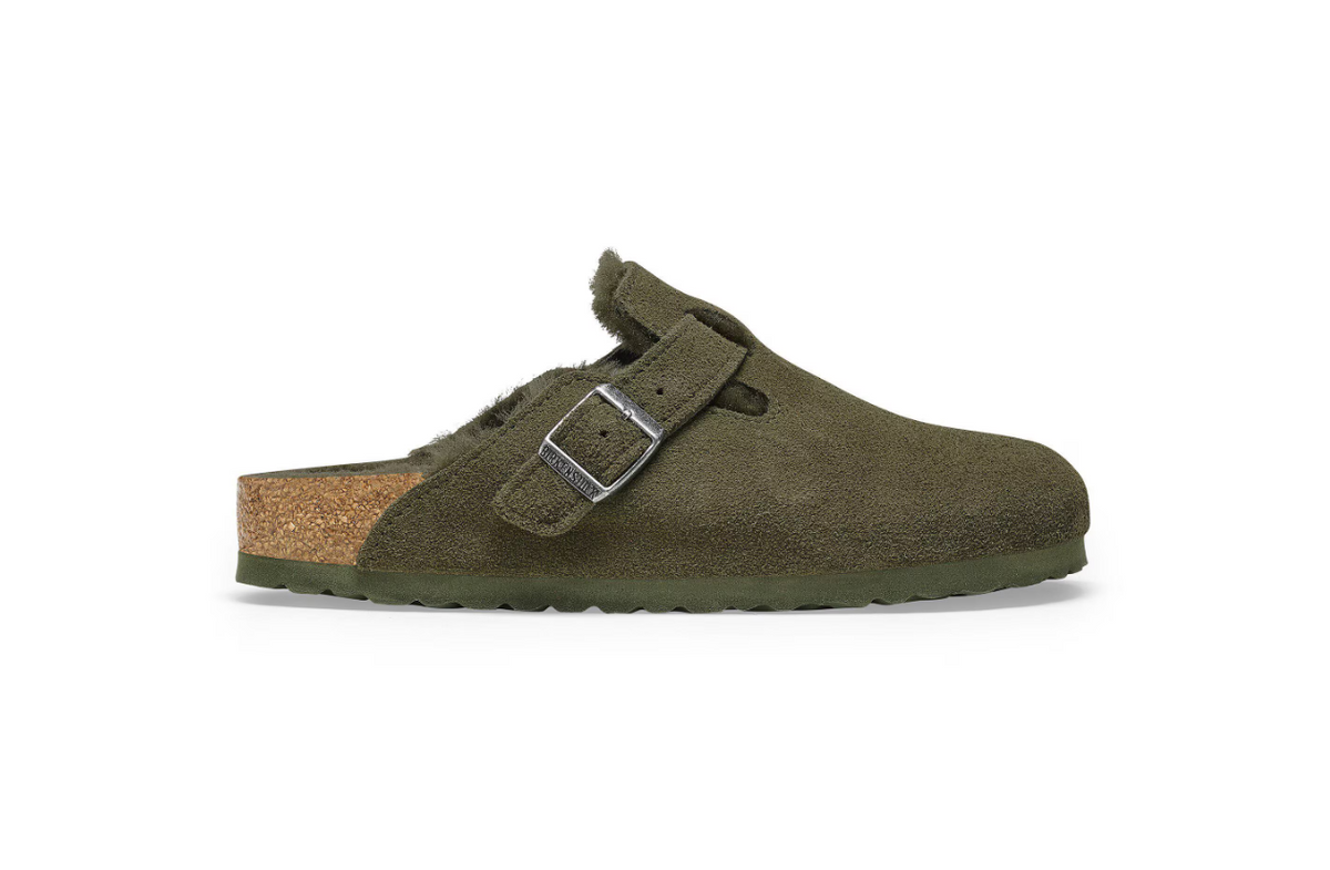 Birkenstock Boston Shearling Suede Leather Thyme Clogs - Thyme, Regular