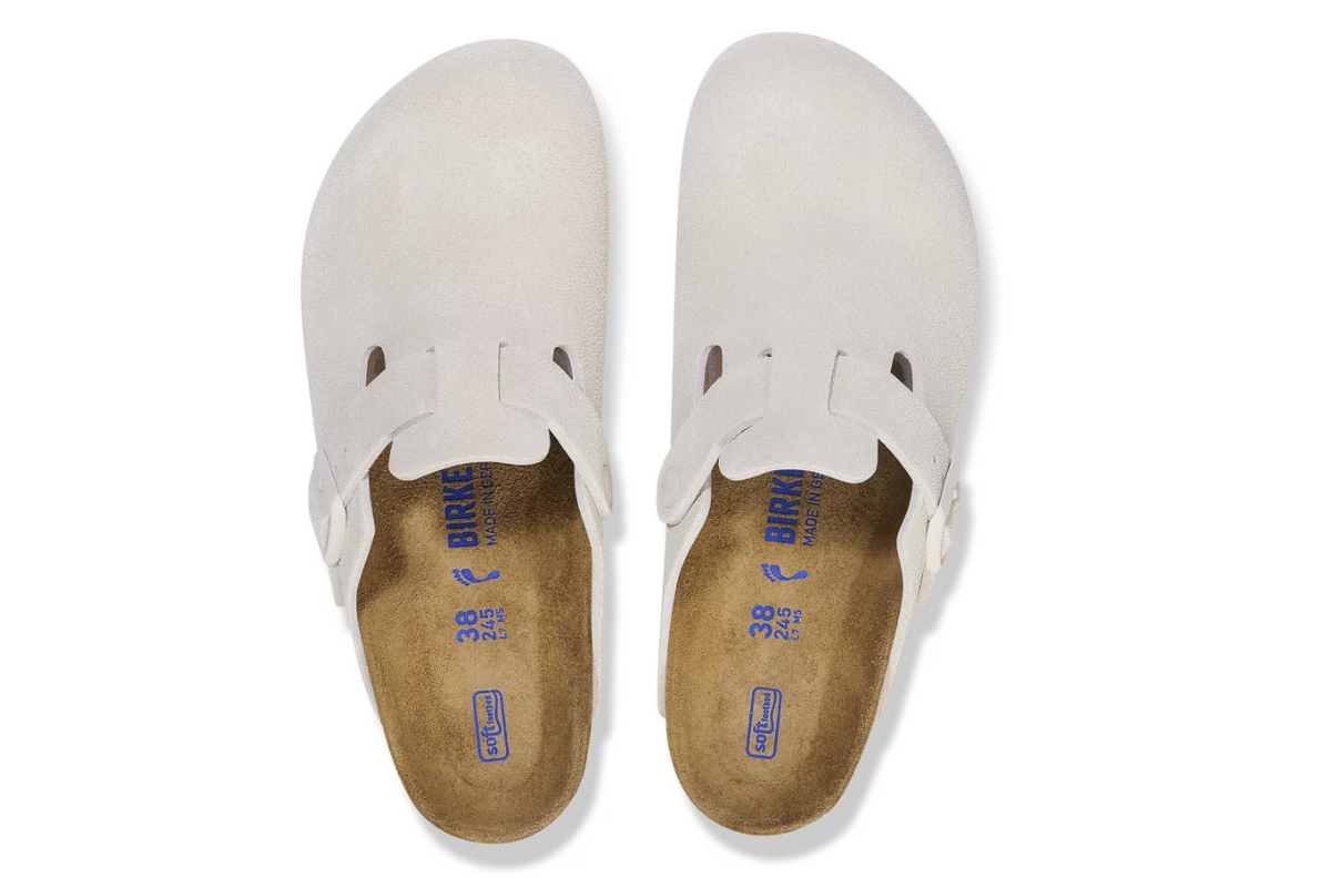 Birkenstock Boston Soft Footbed Suede Leather - White, Regular