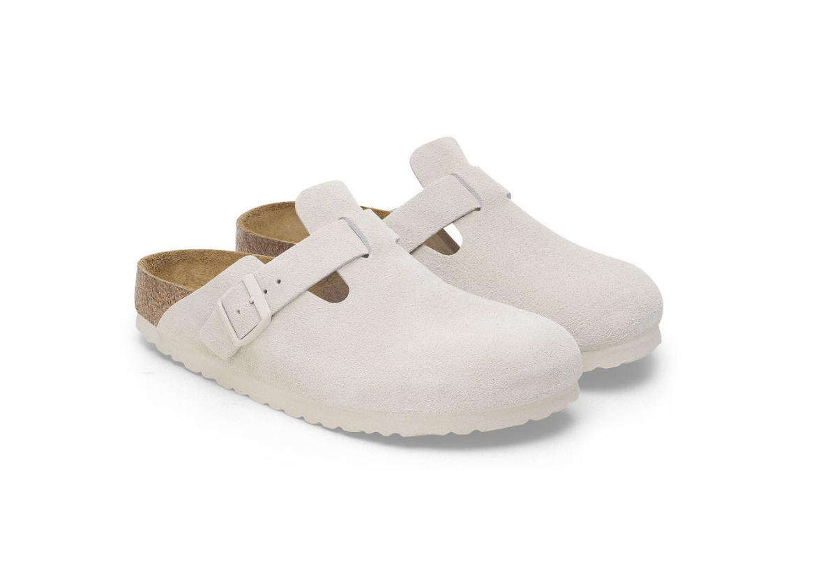 Birkenstock Boston Soft Footbed Suede Leather - White, Regular
