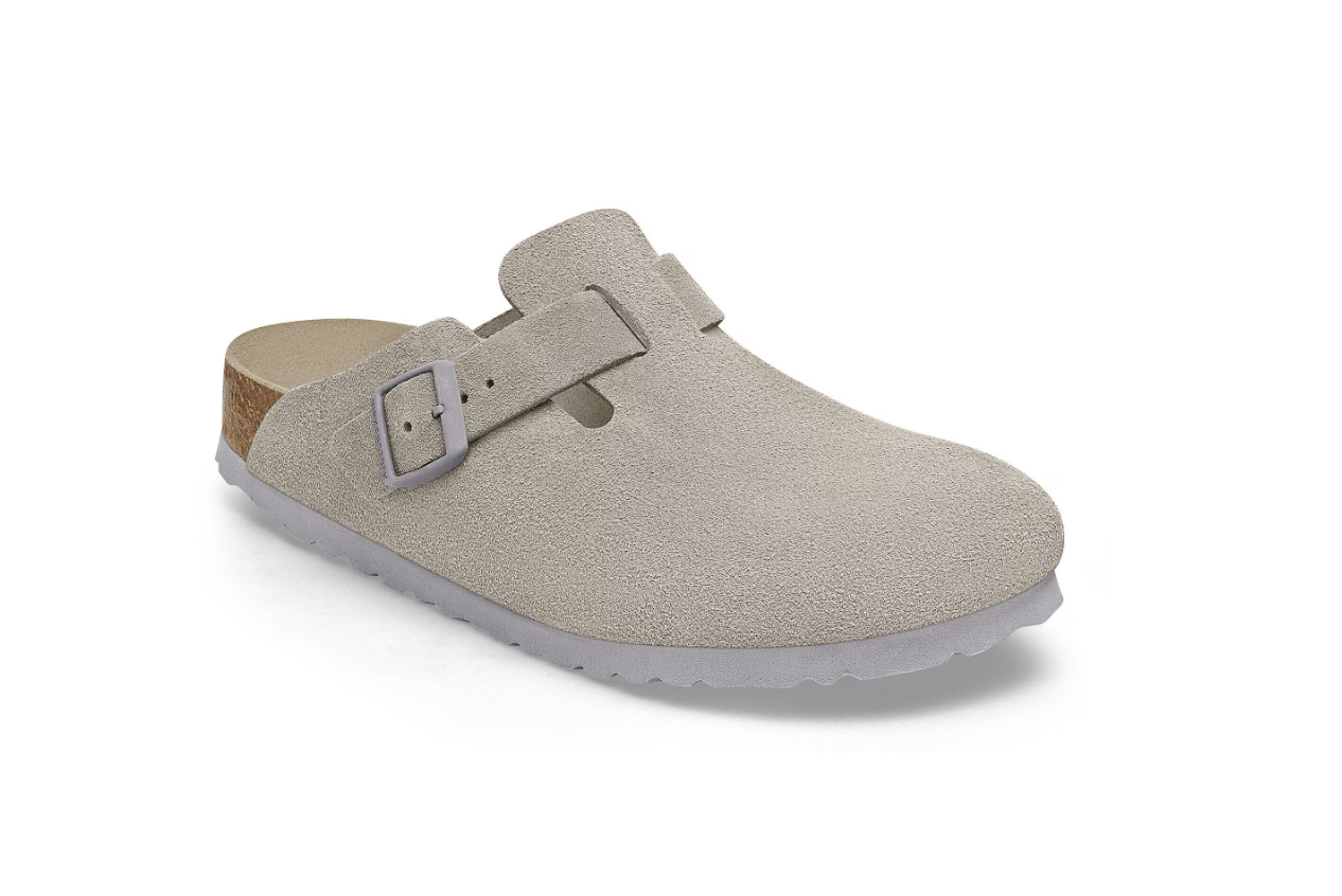 Birkenstock Boston Soft Footbed Suede Leather Stone Coin