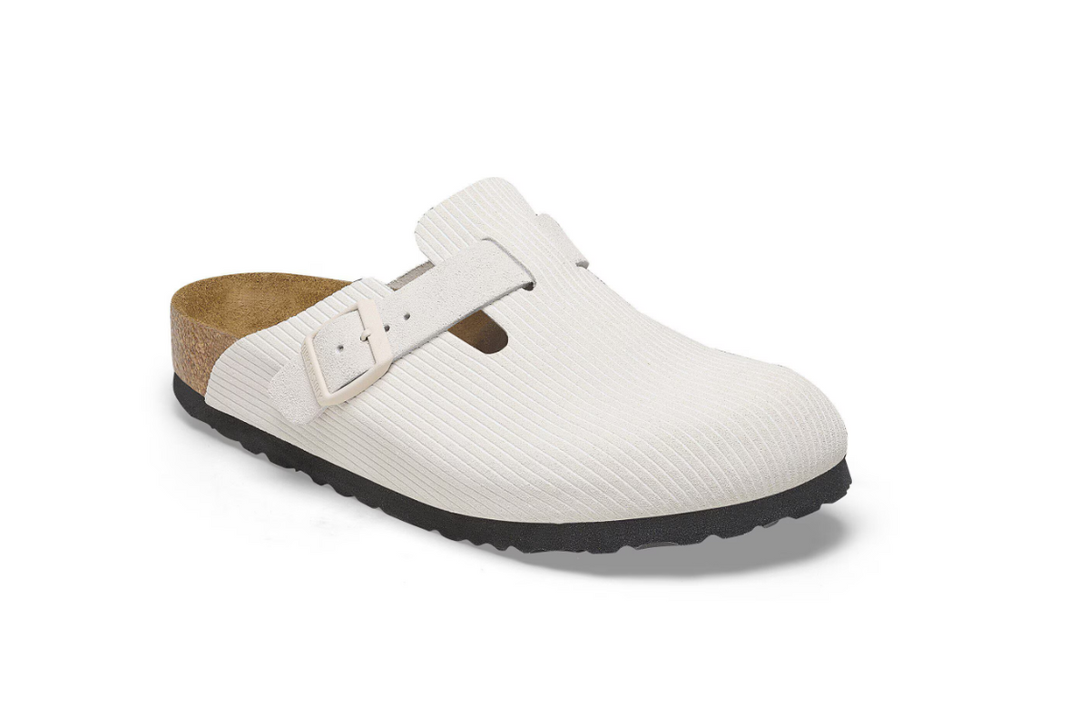 Birkenstock Boston Suede Embossed Corduroy Antique White