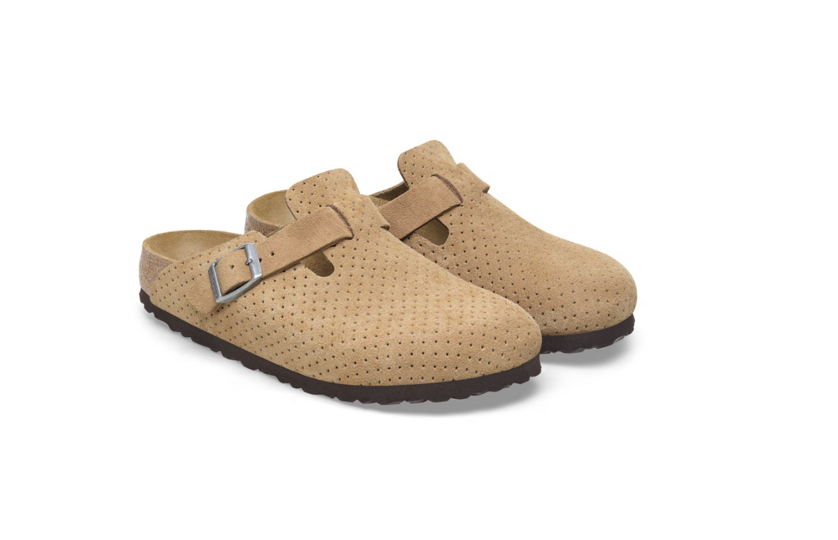 Birkenstock Boston Suede Embossed Dotted - Beige, Narrow